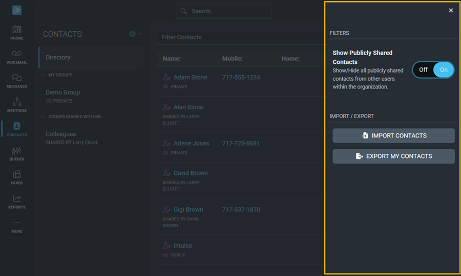 Contacts Context Menu